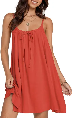 TARSE Womens Linen Mini Dress Summer Sleeveless Backless Loose Short Sundress Casual Flowy Beach Dress with Pockets