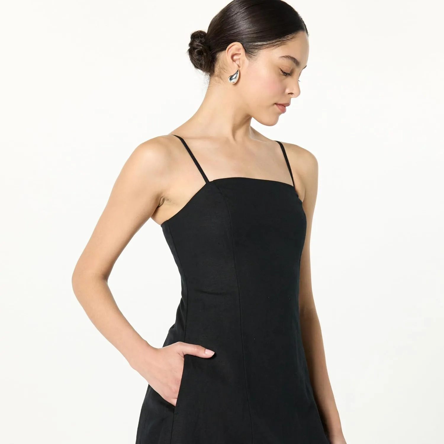 The Drop Women's Daphne Square Neck Linen Maxi Dress