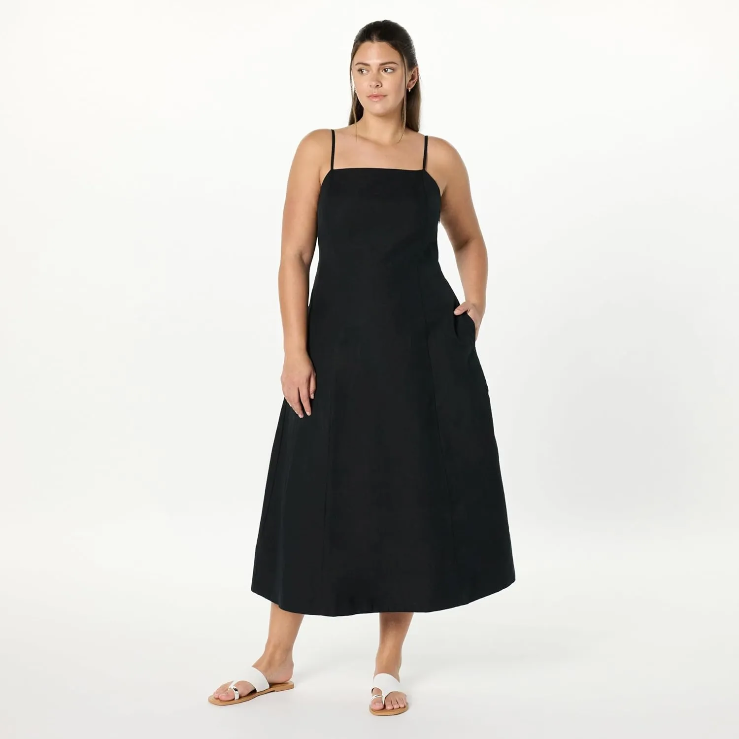 The Drop Women's Daphne Square Neck Linen Maxi Dress