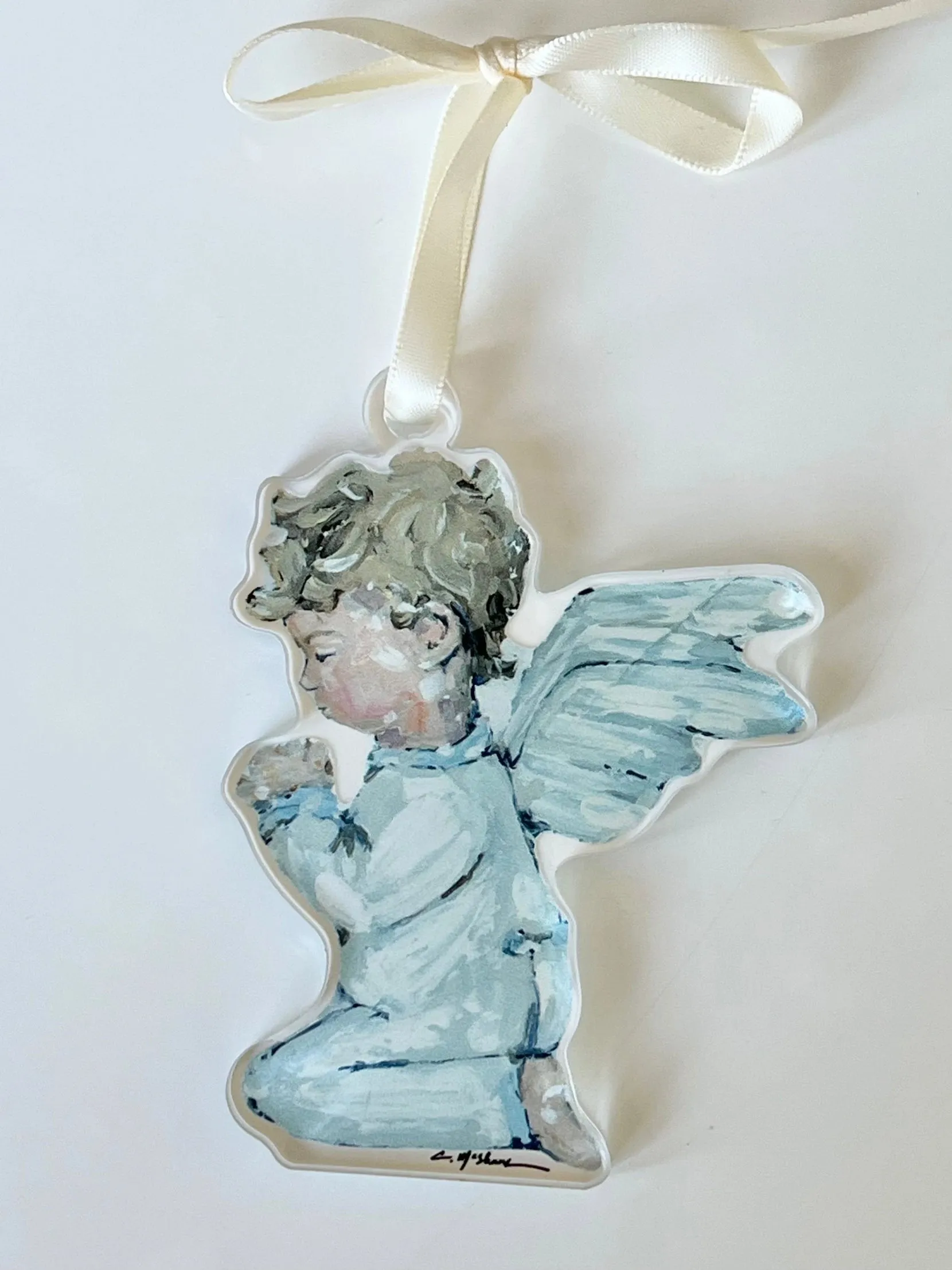 Tiny Wings Brunette Boy Acrylic Ornament