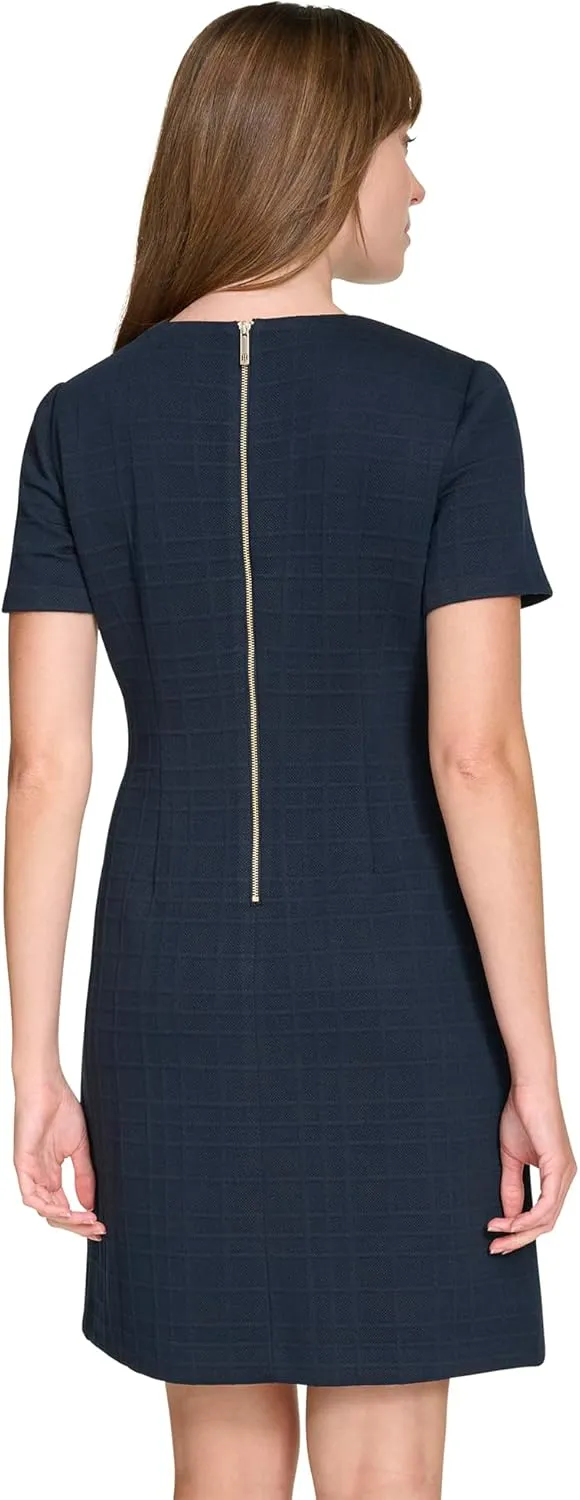 Tommy Hilfiger Women's Short Sleeve High Neck Novelty Button Sheath Mini Dress