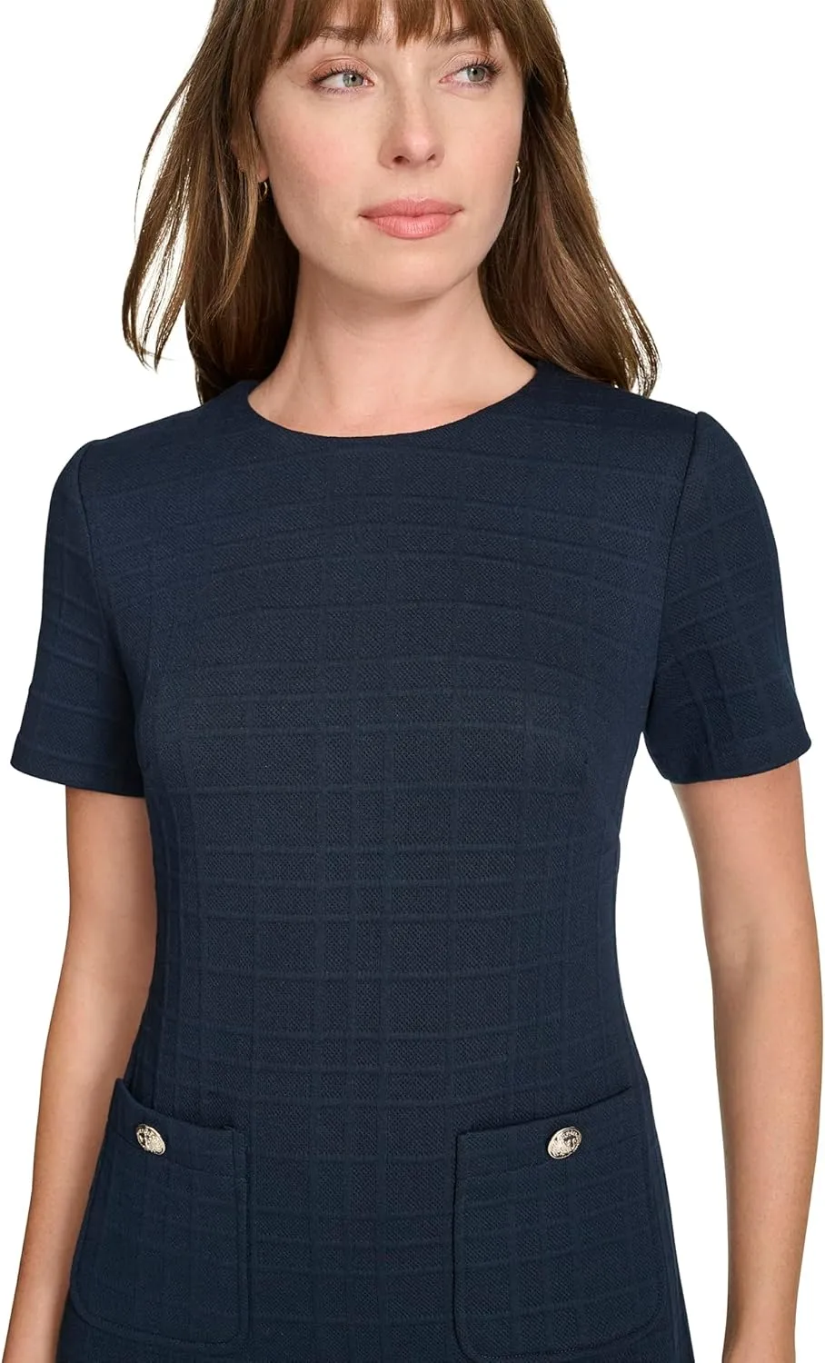 Tommy Hilfiger Women's Short Sleeve High Neck Novelty Button Sheath Mini Dress