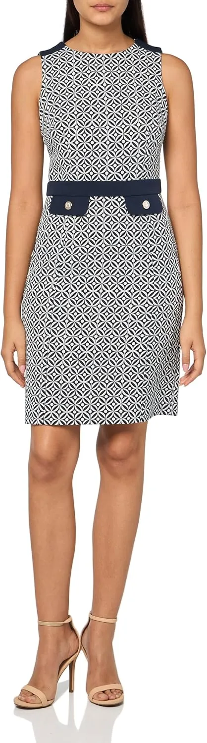 Tommy Hilfiger Women's Sleeveless High Neck Colorblock Pockets Sheath Mini Dress