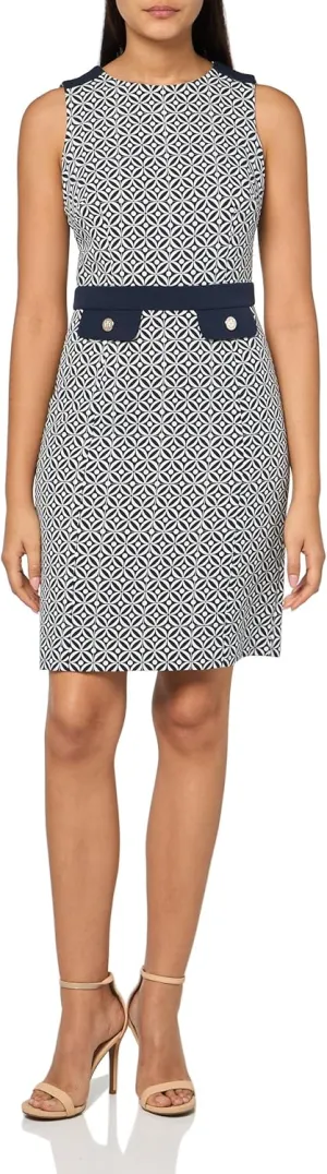 Tommy Hilfiger Women's Sleeveless High Neck Colorblock Pockets Sheath Mini Dress