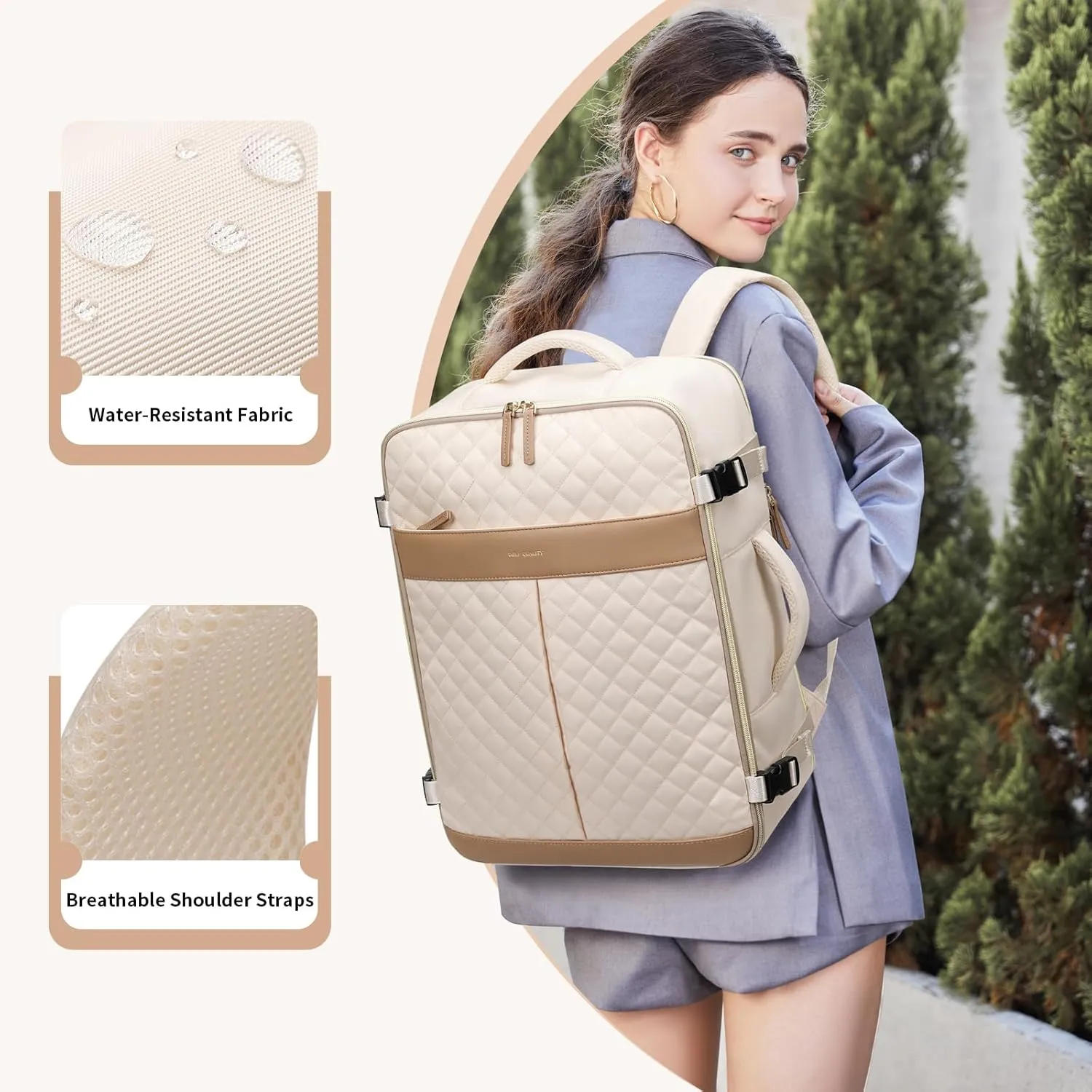 Travel Backpack for Women,Carry On Backpack 17Inch Laptop Backpack Women Casual Daypack for Weekender Business,40L,Apricot