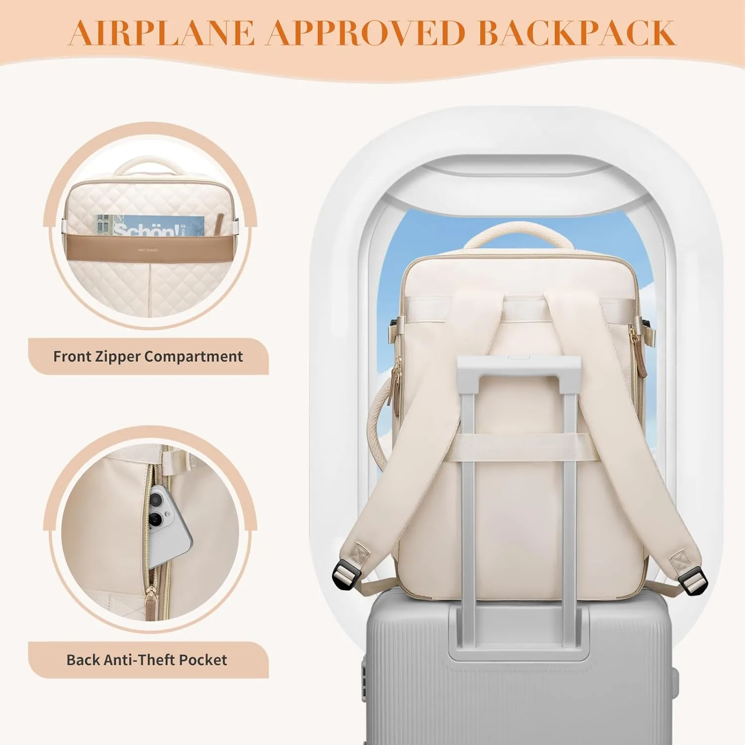 Travel Backpack for Women,Carry On Backpack 17Inch Laptop Backpack Women Casual Daypack for Weekender Business,40L,Apricot