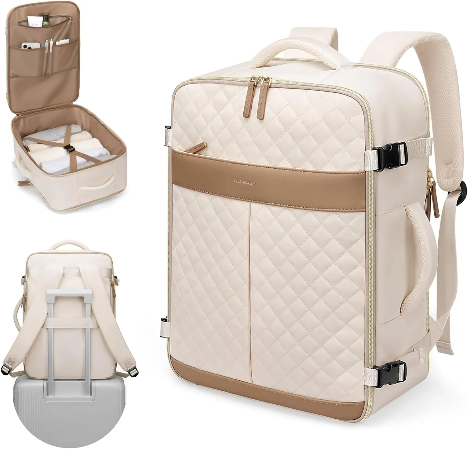 Travel Backpack for Women,Carry On Backpack 17Inch Laptop Backpack Women Casual Daypack for Weekender Business,40L,Apricot