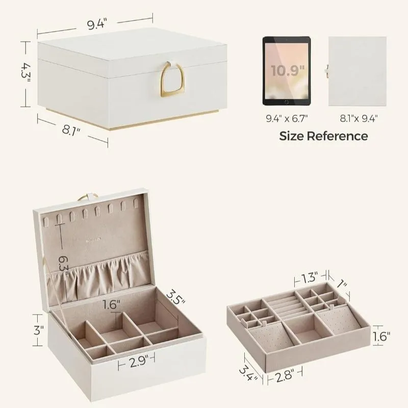 Two Layer Jewelry Organizer with Handle and Removable Jewelry Tray