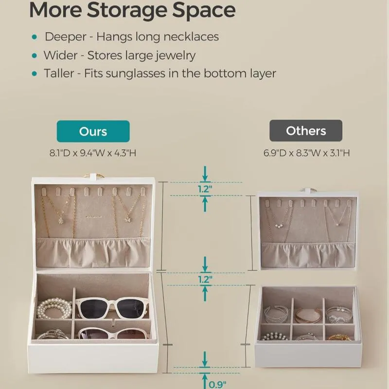 Two Layer Jewelry Organizer with Handle and Removable Jewelry Tray