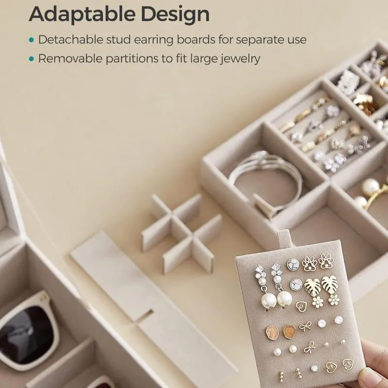 Two Layer Jewelry Organizer with Handle and Removable Jewelry Tray
