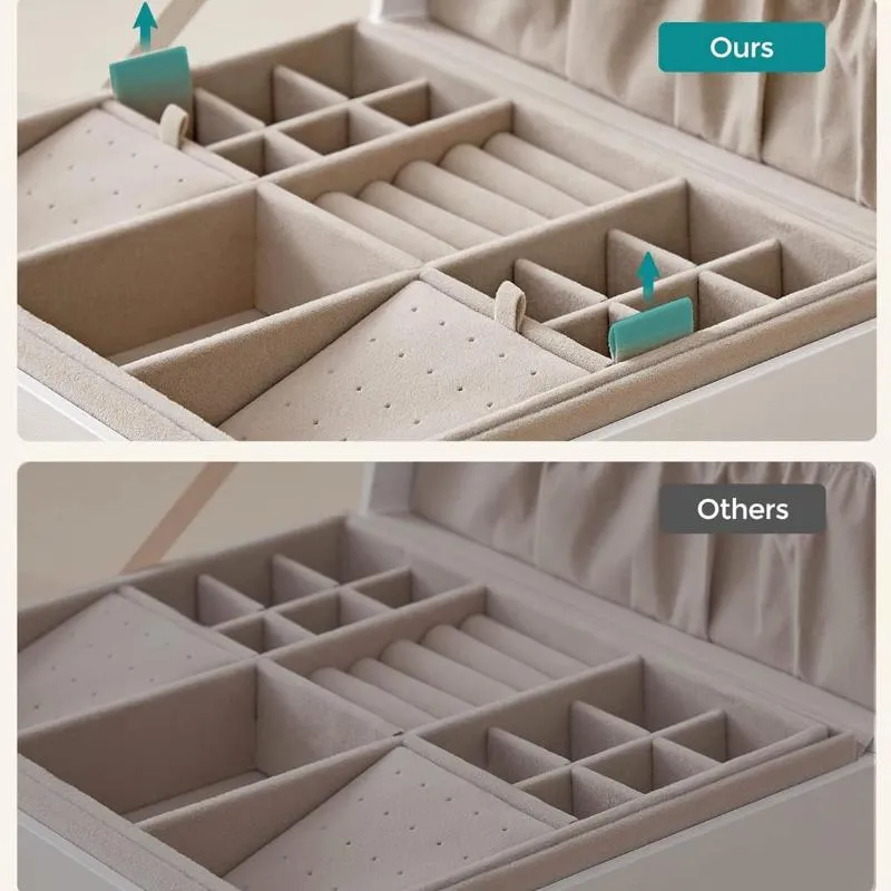 Two Layer Jewelry Organizer with Handle and Removable Jewelry Tray