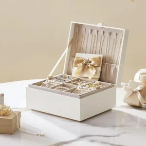 Two Layer Jewelry Organizer with Handle and Removable Jewelry Tray