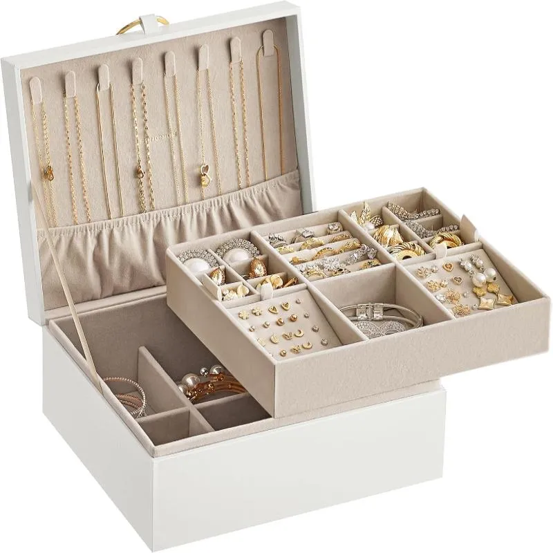 Two Layer Jewelry Organizer with Handle and Removable Jewelry Tray