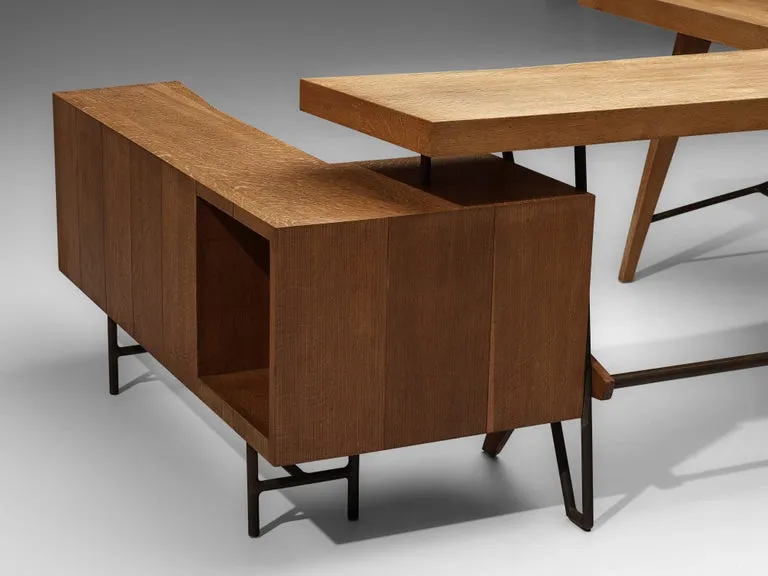 Unique Italian Free-Standing Corner Desk in Oak