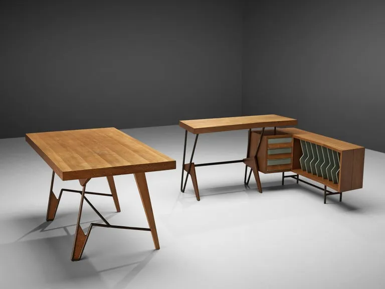 Unique Italian Free-Standing Corner Desk in Oak