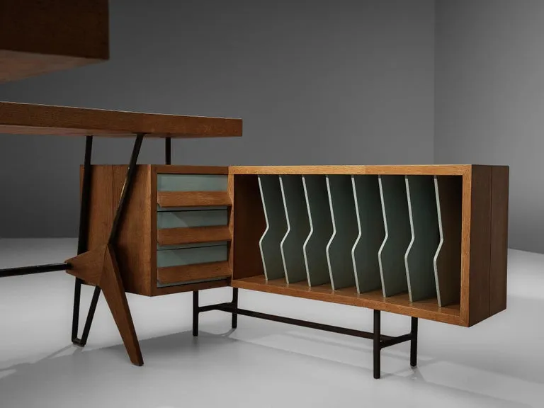 Unique Italian Free-Standing Corner Desk in Oak