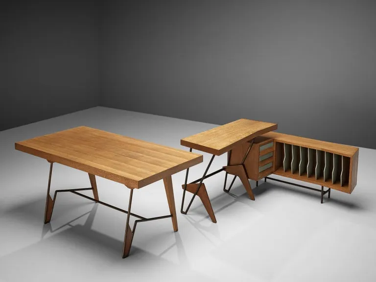 Unique Italian Free-Standing Corner Desk in Oak