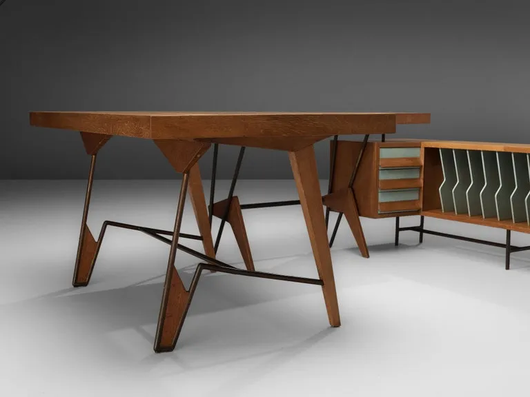 Unique Italian Free-Standing Corner Desk in Oak