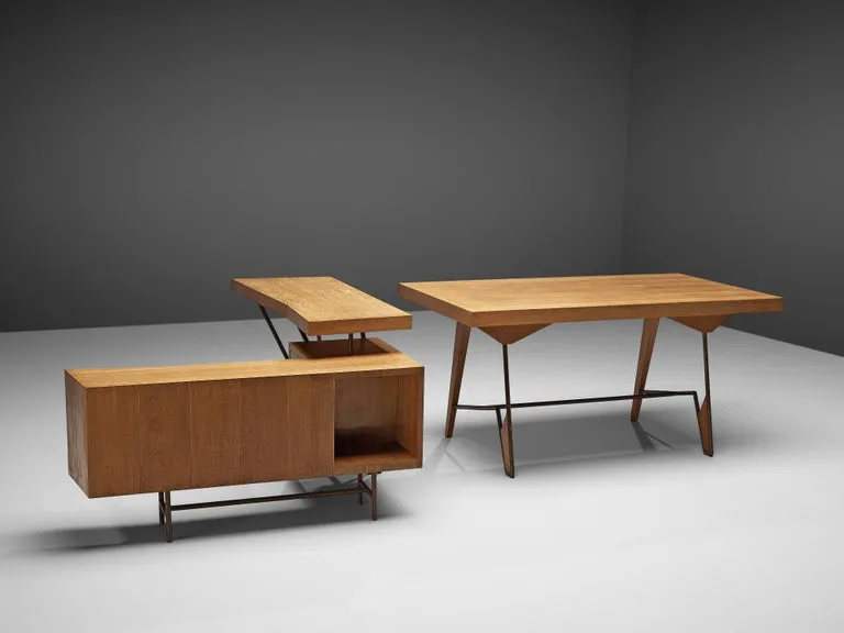 Unique Italian Free-Standing Corner Desk in Oak