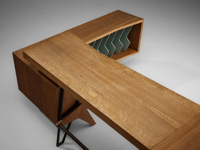 Unique Italian Free-Standing Corner Desk in Oak
