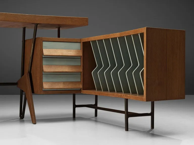 Unique Italian Free-Standing Corner Desk in Oak
