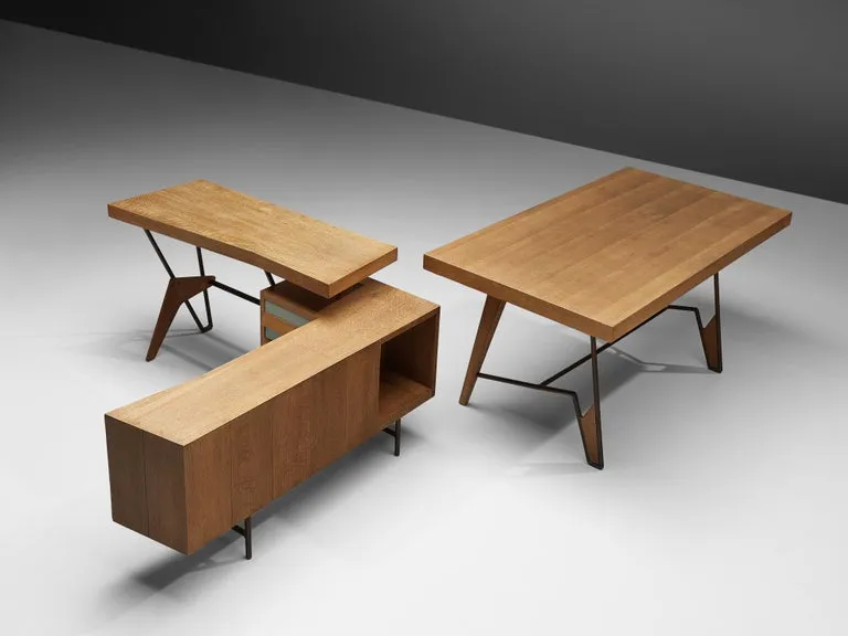 Unique Italian Free-Standing Corner Desk in Oak