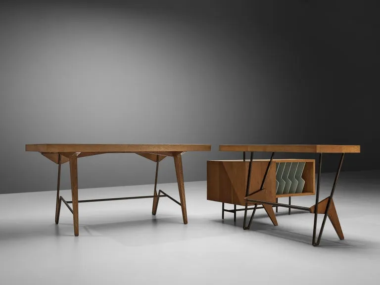 Unique Italian Free-Standing Corner Desk in Oak