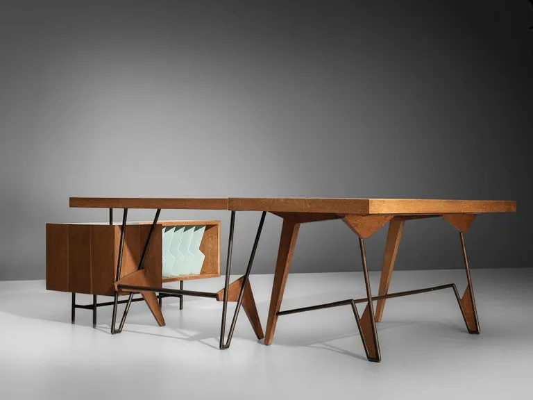 Unique Italian Free-Standing Corner Desk in Oak