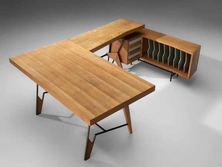 Unique Italian Free-Standing Corner Desk in Oak