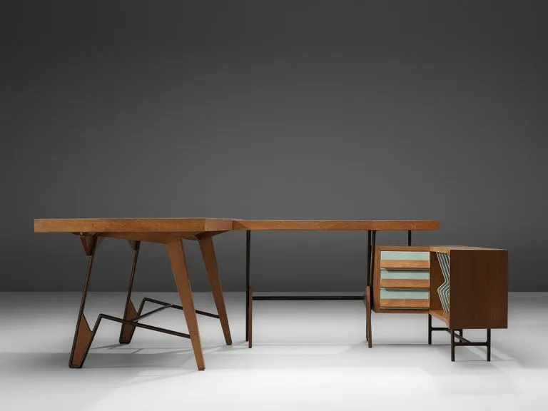 Unique Italian Free-Standing Corner Desk in Oak