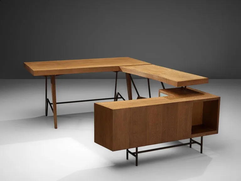 Unique Italian Free-Standing Corner Desk in Oak