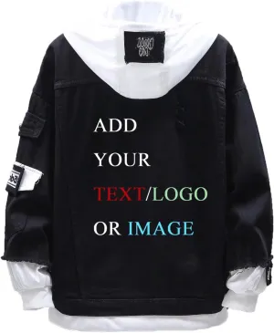 Unisex Personalized Hooded Denim Hoodie Tops Customized Gifts Add Your Own Design Outwear Custom Jeans Jackets Coat