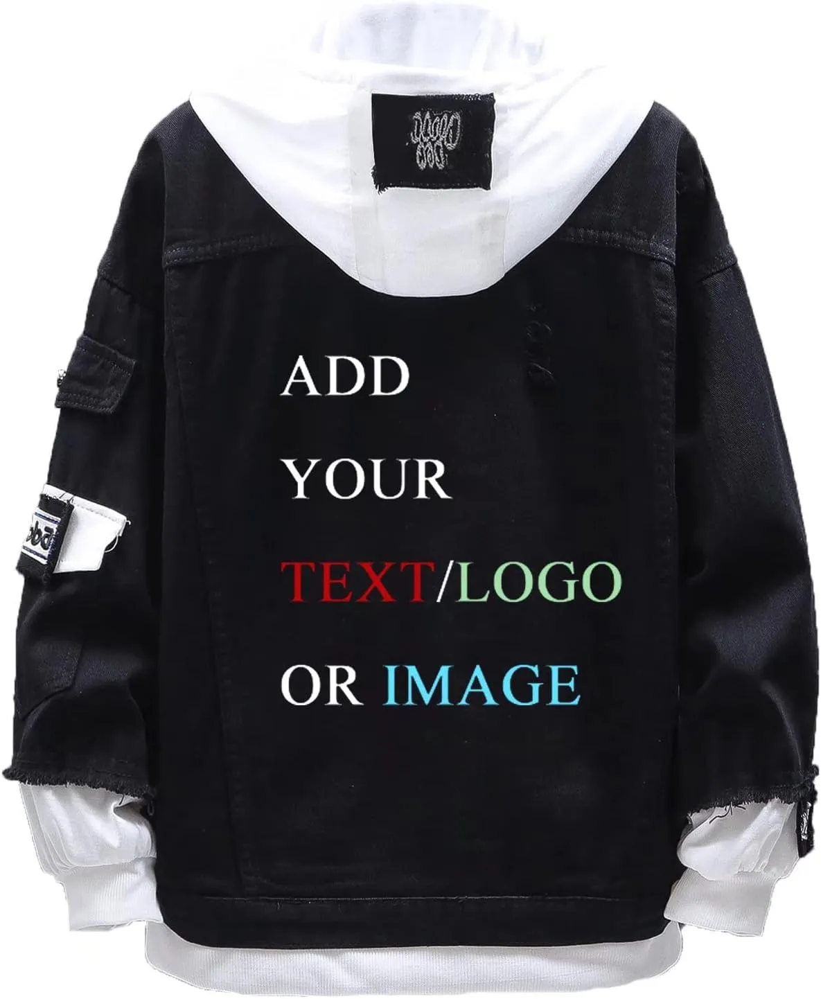 Unisex Personalized Hooded Denim Hoodie Tops Customized Gifts Add Your Own Design Outwear Custom Jeans Jackets Coat
