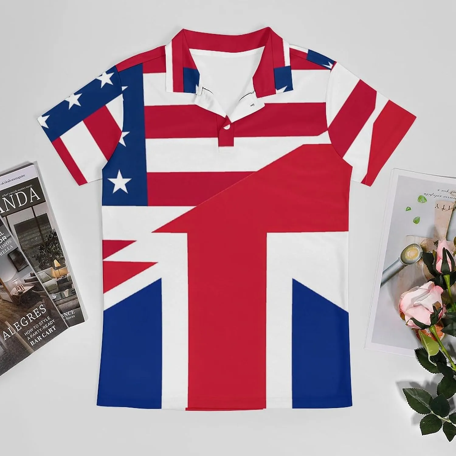 United States And UK Flag Classic Polo Shirts for Men Quick Dry Short Sleeve Fit Golf Tees Casual Tops