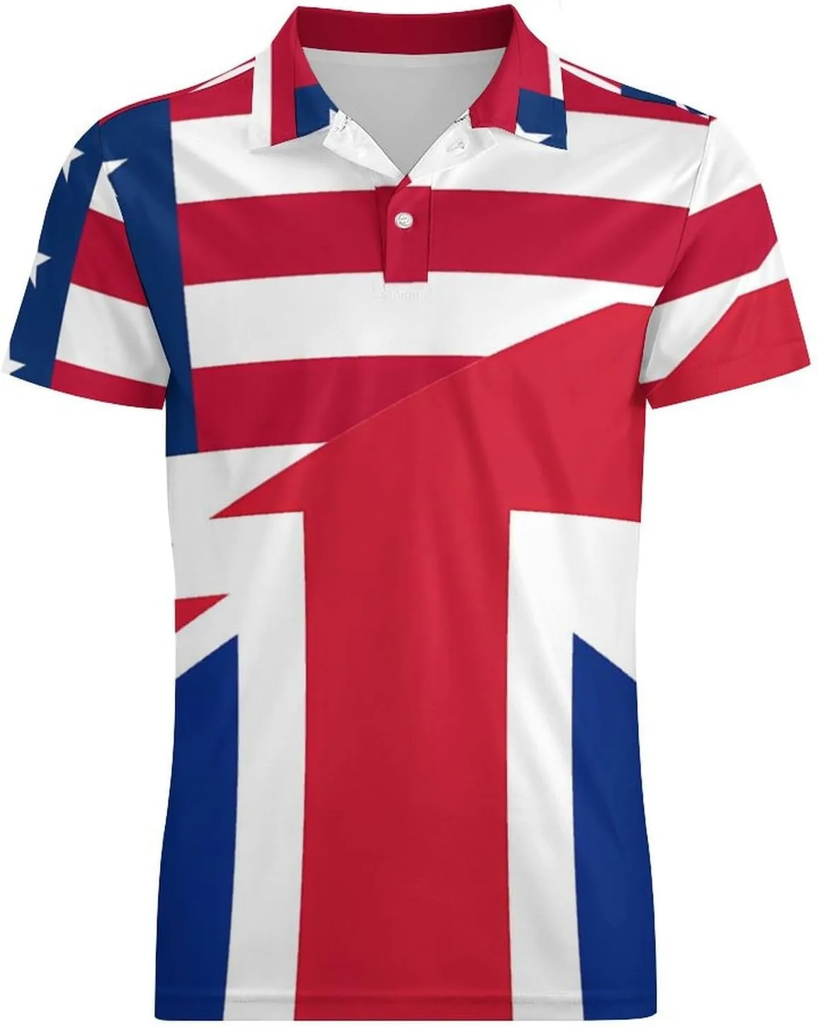 United States And UK Flag Classic Polo Shirts for Men Quick Dry Short Sleeve Fit Golf Tees Casual Tops