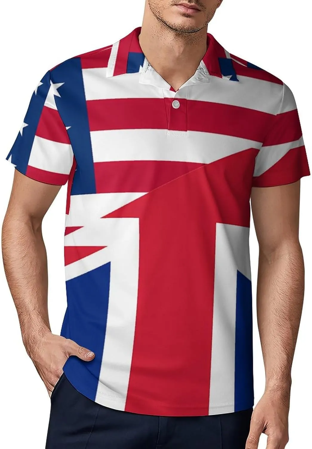 United States And UK Flag Classic Polo Shirts for Men Quick Dry Short Sleeve Fit Golf Tees Casual Tops