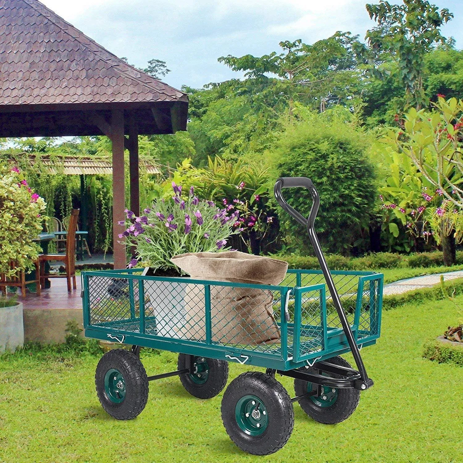Utility Wagon Garden Cart Heavy Duty Steel Farm Cart with Removable Folding Sides