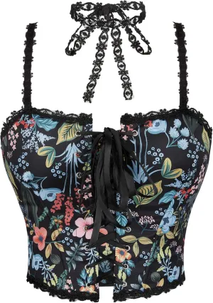 UTOWO Women Vintage Floral Corset Top Renaissance Vest Camisole Flower Print Bustier Cami Tank Tops