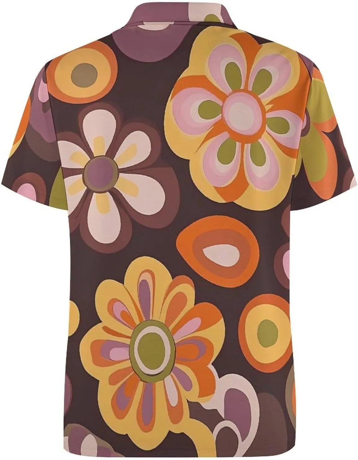 Vintage Groovy Flowers Pattern Mens Polo Shirts Quick Dry Short Sleeve T-shirts Slim Tennis Collared Tees Tops