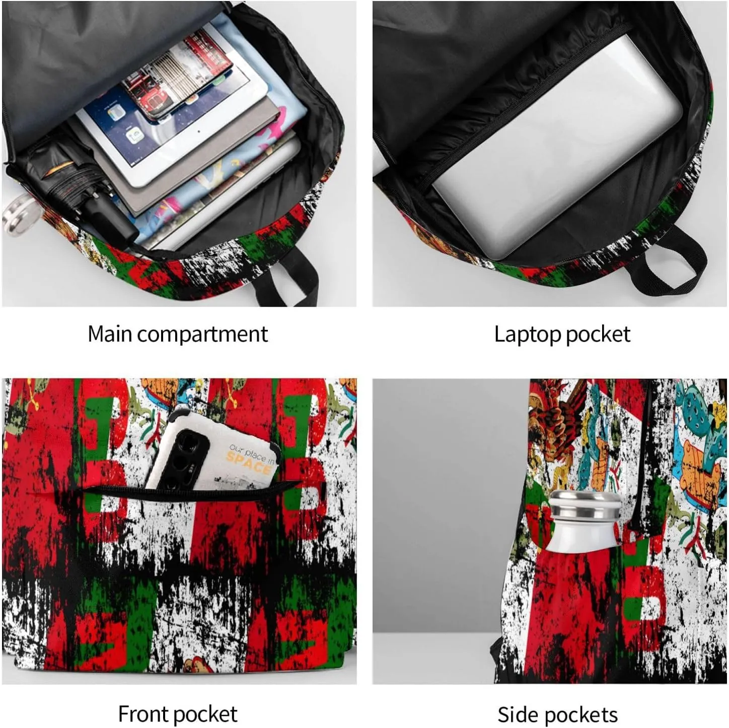Vintage Mexico Flag Laptop Commuter Backpack Shoulder Bag Casual Back Pack Daypack Bags With Side Pockets For Work Travel Daily Use