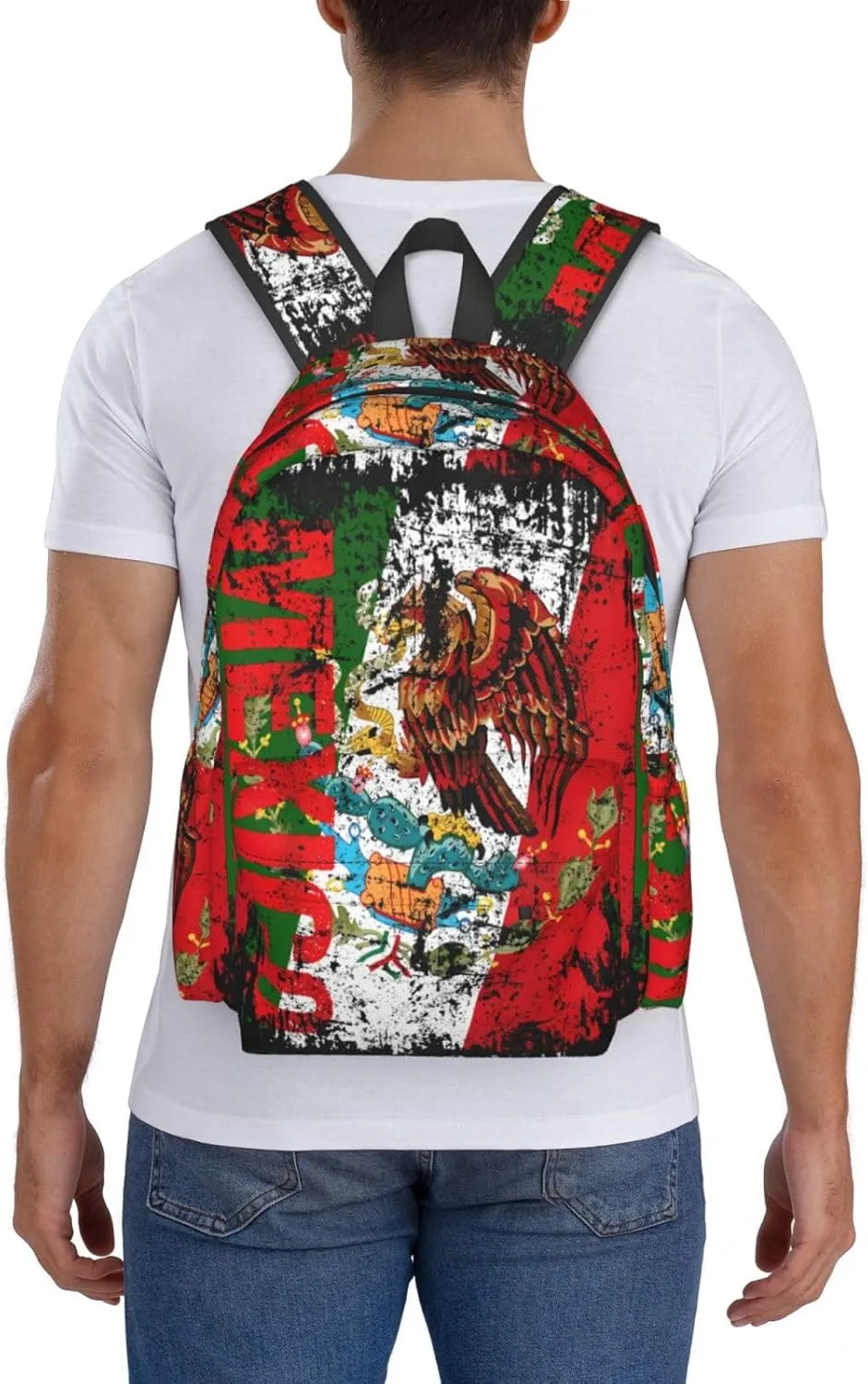 Vintage Mexico Flag Laptop Commuter Backpack Shoulder Bag Casual Back Pack Daypack Bags With Side Pockets For Work Travel Daily Use