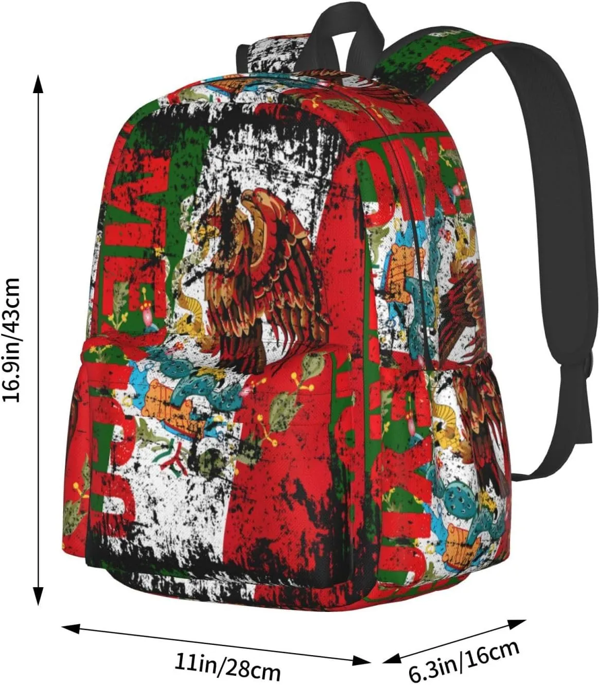 Vintage Mexico Flag Laptop Commuter Backpack Shoulder Bag Casual Back Pack Daypack Bags With Side Pockets For Work Travel Daily Use