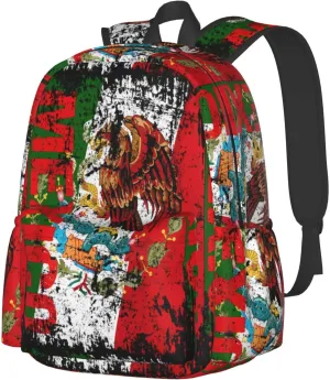 Vintage Mexico Flag Laptop Commuter Backpack Shoulder Bag Casual Back Pack Daypack Bags With Side Pockets For Work Travel Daily Use