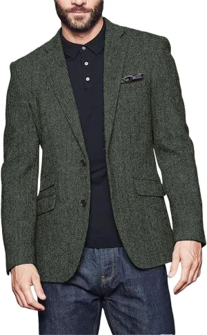 Wangyue Men's Slim Fit Herringbone Tweed Blazer Jacket Casual Sport Coat Bussiness Groomsmen Prom Autumn Jackets