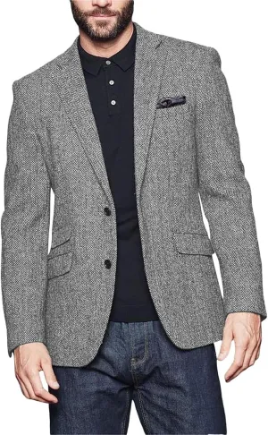 Wangyue Men's Slim Fit Herringbone Tweed Blazer Jacket Casual Sport Coat Bussiness Groomsmen Prom Autumn Jackets