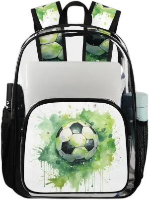 Watercolor Soccer Heavy Duty Clear Backpack Soccer Large See Through Backpacks PVC Transparent Backpack Clear Bag for Women Men Security Stadium Work Travel Events Concert
