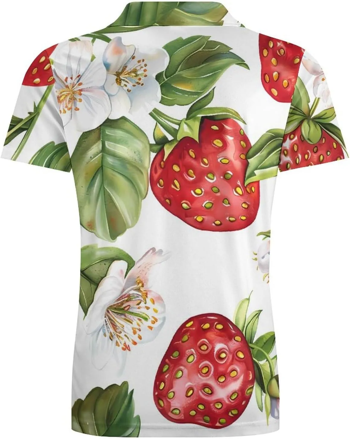 Watercolor Strawberries And Flowers Classic Polo Shirts for Men Quick Dry Short Sleeve Fit Golf Tees Casual Tops