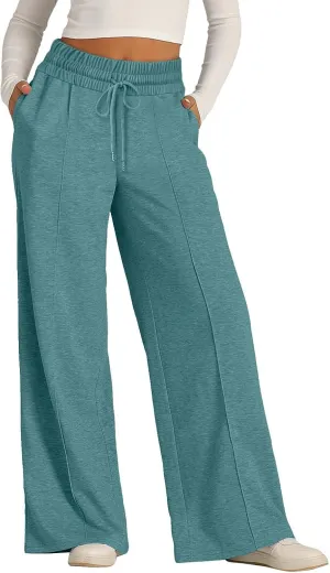 Wide Leg Sweatpants for Women Causal Drawstring High Waist Baggy Straight Trousers High Waist Yoga Palazzo Pants