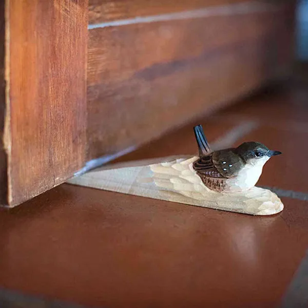 Wildlife Garden Hand Carved Doorstop - Wren