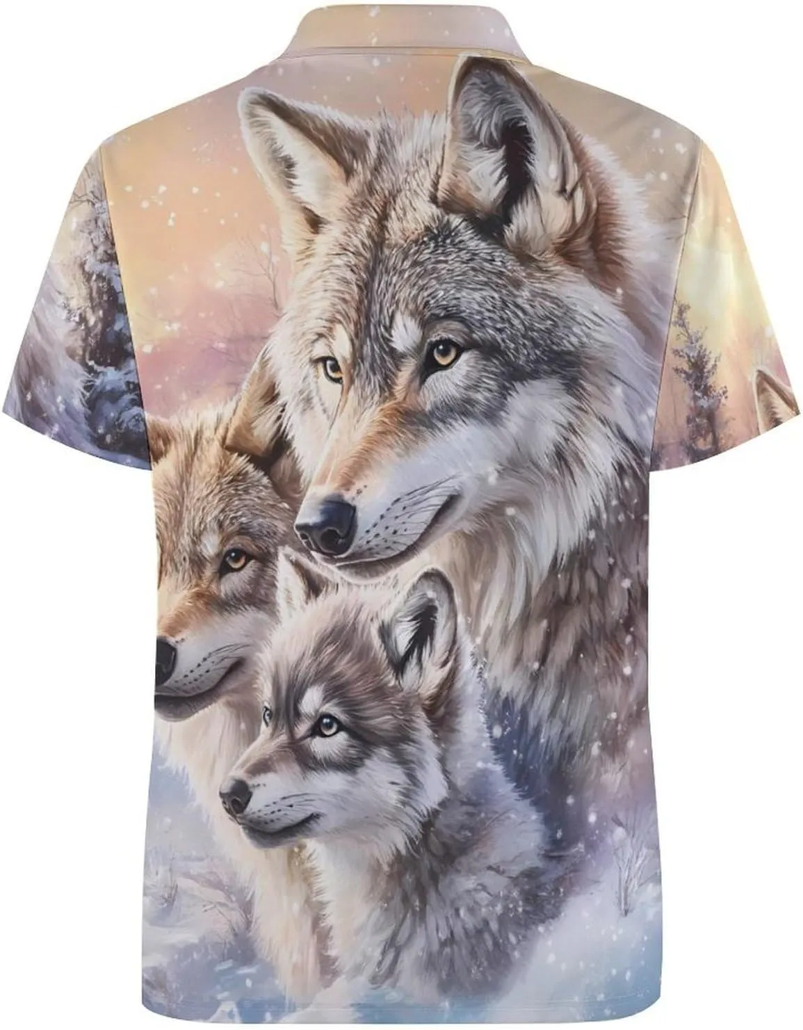 Wolf Warm Winter Snow Mens Polo Shirts Quick Dry Short Sleeve T-shirts Slim Tennis Collared Tees Tops